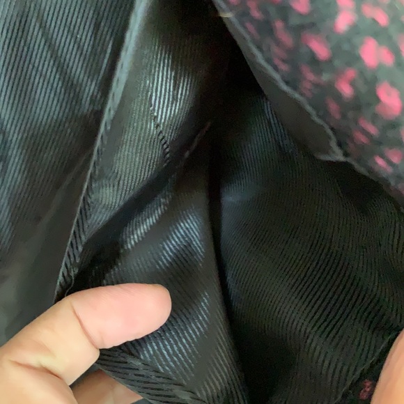 Dark navy blue with pink print sleeveless jacket. Wool. Fits S-M. Never worn. - Picture 6 of 12